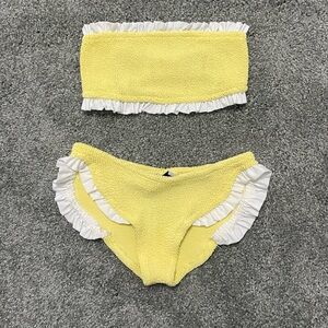Hunza G x Pandora Sykes bikini, OS, pale yellow w/ ruffles, worn once, Like new